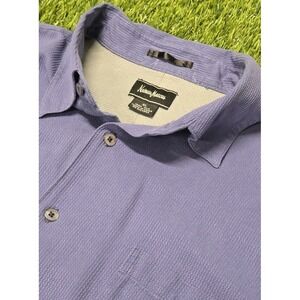 Neiman Marcus Mens XL Silk Shirt Short Sleeve Textured Seersucker Purple